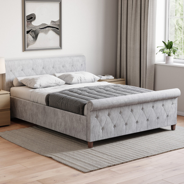 Vida Designs Vittorio King Size Silver Crushed Velvet Bed with Gel Memory Foam Mattress - image 1