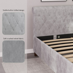 Vida Designs Vittorio King Size Silver Crushed Velvet Bed with Gel Memory Foam Mattress - thumbnail 4