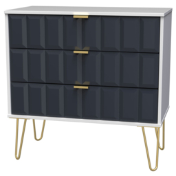 Crowndale Cube 3 Drawer Matt Indigo and White Chest of Drawers Ready Assembled - thumbnail 2