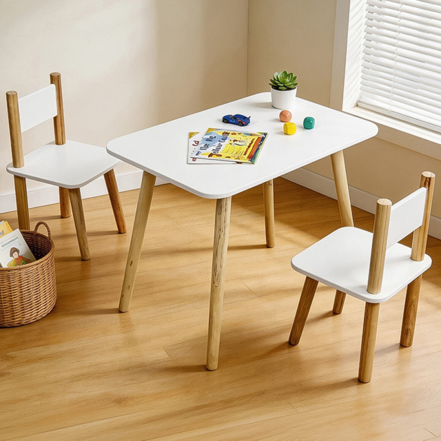 Kids Wood Table and Chair Set White - image 1