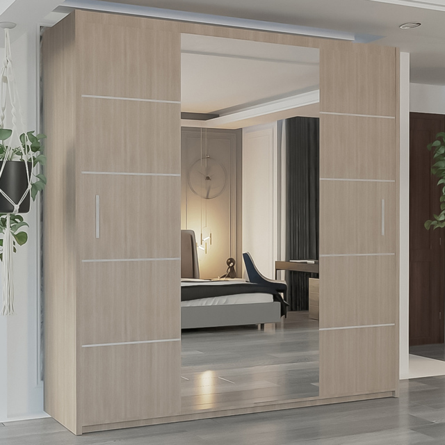 M N Furniture Osaka 2 Door Oak Mirrored Panel Sliding Wardrobe 150cm - image 1