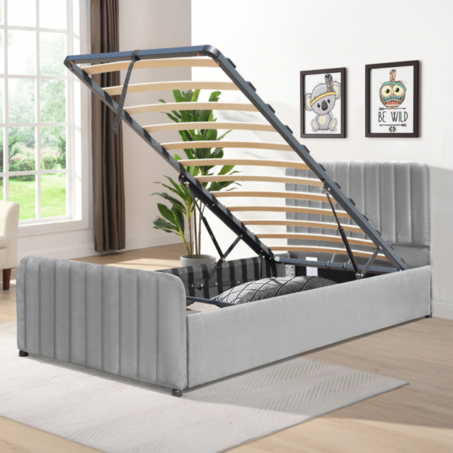 Comfy Living Single Light Grey Brushed Velvet Ottoman Bed Frame - image 1