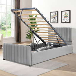 Comfy Living Single Light Grey Brushed Velvet Ottoman Bed Frame