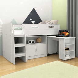 Kidsaw White Mid Sleeper Cabin Bed with Desk Cupboard and Storage - thumbnail 1