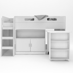 Kidsaw White Mid Sleeper Cabin Bed with Desk Cupboard and Storage - thumbnail 3