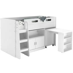 Kidsaw White Mid Sleeper Cabin Bed with Desk Cupboard and Storage - thumbnail 2