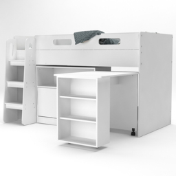 Kidsaw White Mid Sleeper Cabin Bed with Desk Cupboard and Storage - thumbnail 4