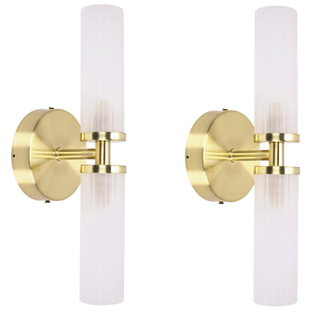 ValueLights Canya Matte Gold 2 Way Up Down Frosted Reeded Glass LED Wall Light 2 Pack - image 1
