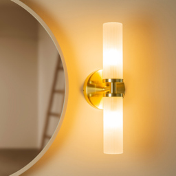 ValueLights Canya Matte Gold 2 Way Up Down Frosted Reeded Glass LED Wall Light 2 Pack - thumbnail 4