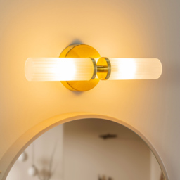 ValueLights Canya Matte Gold 2 Way Up Down Frosted Reeded Glass LED Wall Light 2 Pack - thumbnail 2
