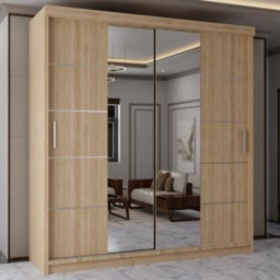 Sliding Wardrobes 4U Lisbon Oak 2 Door Full-Length Mirror Wardrobe with Adjustable Shelves - thumbnail 1