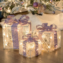 The Christmas Workshop LED White Light Up Gift Box with Pink Bow Set of 3 - thumbnail 4