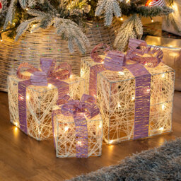 The Christmas Workshop LED White Light Up Gift Box with Pink Bow Set of 3 - thumbnail 3
