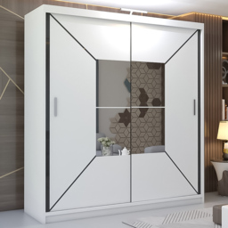 M N Furniture Nicle 2 Door White Mirrored Sliding Wardrobe 150cm - thumbnail 1