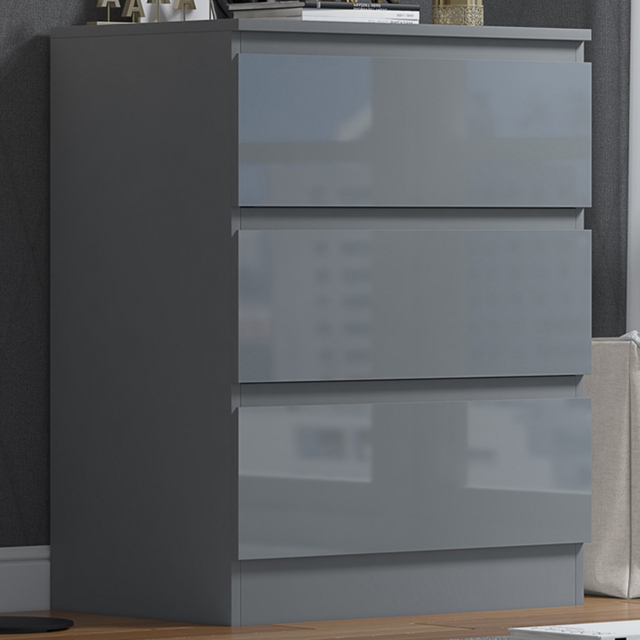 FWStyle Stora 3 Drawer Grey Gloss Chest of Drawers - image 1