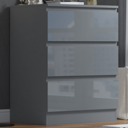 FWStyle Stora 3 Drawer Grey Gloss Chest of Drawers - thumbnail 1