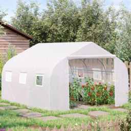 Outsunny White Metal Frame Walk In Polytunnel Greenhouse 11.5 x 10ft - thumbnail 2