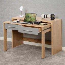 Seconique Seville 2 Drawer Veneer Slider Desk Grey Gloss and Light Oak Effect