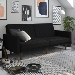 Dorel Paxson Black Linen 3 Seater Sofa Bed with Wooden Feet