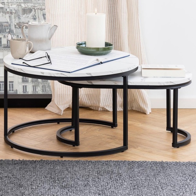 Florence Spiro White Marble Melamine Nest of Tables Set of 2 - image 1