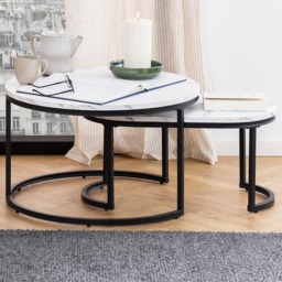 Florence Spiro White Marble Melamine Nest of Tables Set of 2 - thumbnail 1