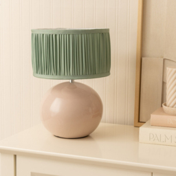 ValueLights Bosco Ruched Pleated Green Drum Shade Stone Ceramic LED Table Lamp - thumbnail 3