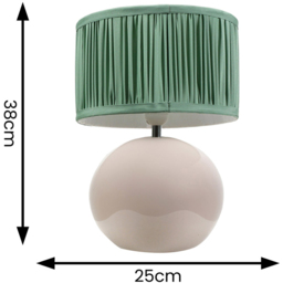 ValueLights Bosco Ruched Pleated Green Drum Shade Stone Ceramic LED Table Lamp - thumbnail 4