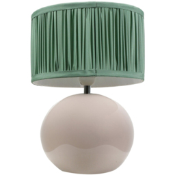 ValueLights Bosco Ruched Pleated Green Drum Shade Stone Ceramic LED Table Lamp - thumbnail 1
