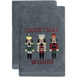 Noel Square Grey Nutcracker Cotton Velour Hand Towel 2 Pack