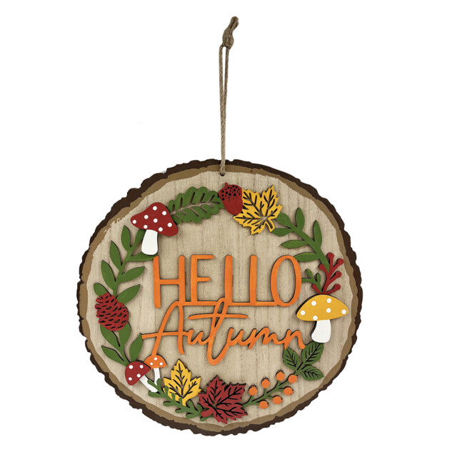 Hello Autumn Rustic Round Hanging Plaque 30 x 30cm - image 1