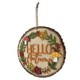 Hello Autumn Rustic Round Hanging Plaque 30 x 30cm - thumbnail 3
