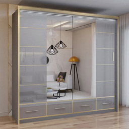 Sliding Wardrobes 4U Sydney Grey High Gloss 2 Door 4 Drawer Mirror Wardrobe