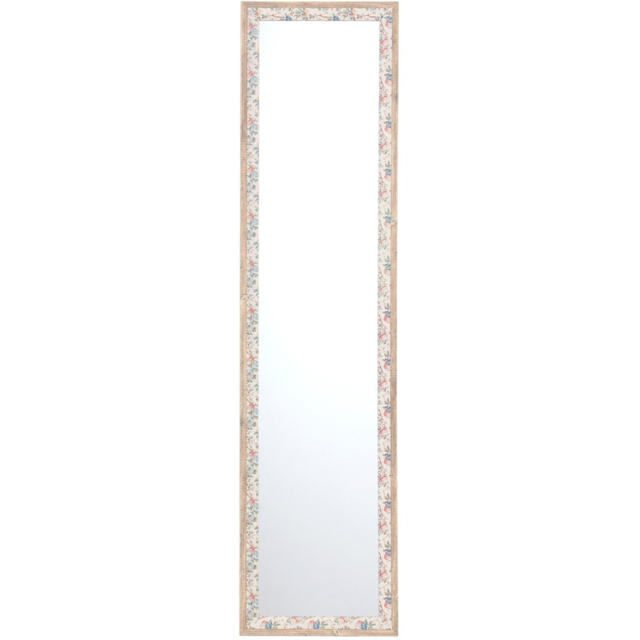 Floral Linen Wooden Dress Mirror Cream - image 1