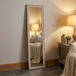 Floral Linen Wooden Dress Mirror Cream - thumbnail 2