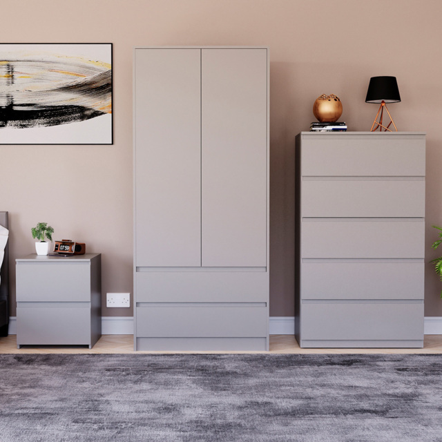 Vida Designs Denver 3 Piece Grey Bedroom Furniture Set - image 1