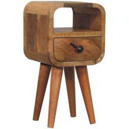 Artisan Furniture Oak-ish Single Drawer Single Shelf Solid Wood Extra Mini Curved Bedside Table - thumbnail 3