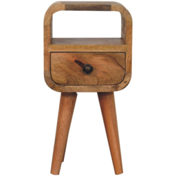 Artisan Furniture Oak-ish Single Drawer Single Shelf Solid Wood Extra Mini Curved Bedside Table - thumbnail 2