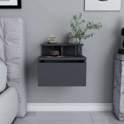 Decorotika Alice Anthracite Single Drawer Single Shelf Floating Bedside Table - thumbnail 4