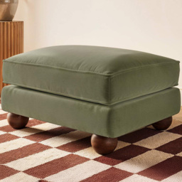 SOLACE+CO Addison Khaki Green Velvet Wooden Footstool