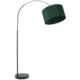 ValueLights Louis Forest Green Velvet Drum Shade Black Curved LED Floor Lamp