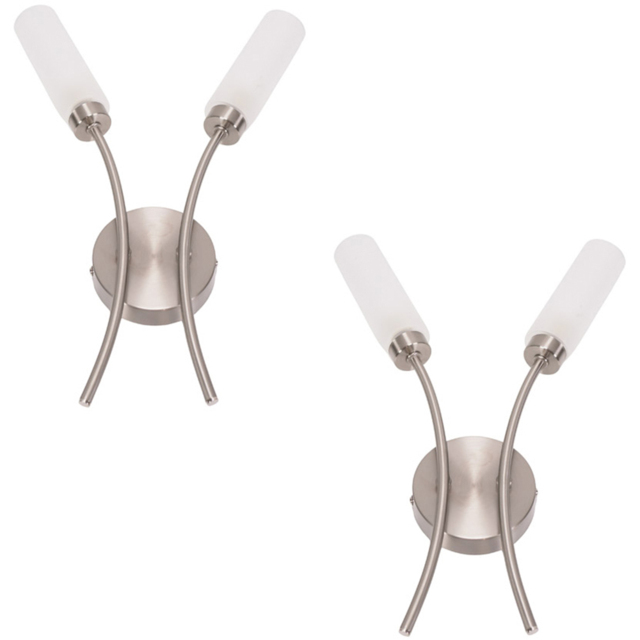 ValueLights Maya 2 Way Brushed Chrome Curved Upright Reed Shaded LED Wall Light 2 Pack - image 1