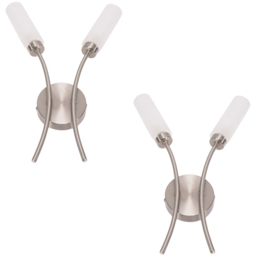 ValueLights Maya 2 Way Brushed Chrome Curved Upright Reed Shaded LED Wall Light 2 Pack - thumbnail 1