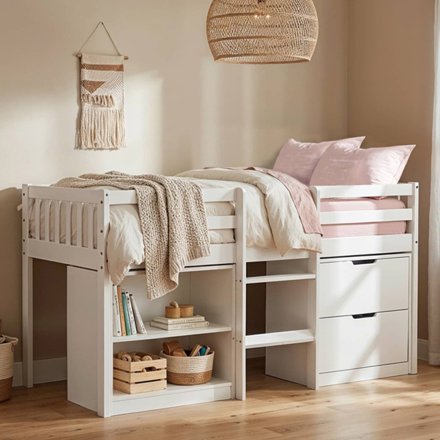 Noa and Nani Mira Sleepstation Classic White Mid Sleeper Low Cabin Bed with Storage
