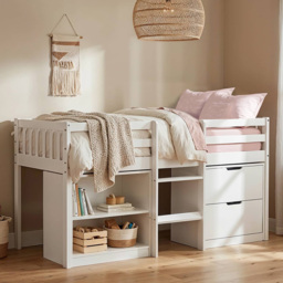 Noa and Nani Mira Sleepstation Classic White Mid Sleeper Low Cabin Bed with Storage - thumbnail 1
