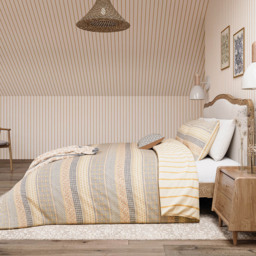 Helena Springfield Graphite and Copper Double Folk Stripe Duvet Set