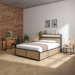 XR Living Denver Oak and Black Double Ottoman Bed with App Controlled LED - thumbnail 2