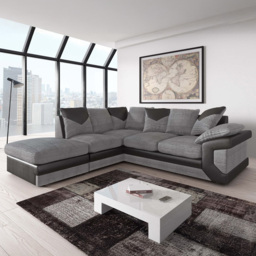Portland Dino Black and Grey Left Hand Corner Sofa with Footstool