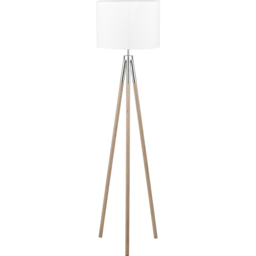 Pacific Lifestyle Vali Wood Grain Tripod Silver Metal and Grey Floor Lamp