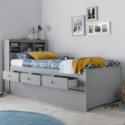 Veera Single Grey Guest Bed and Trundle with Pocket Mattresses