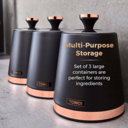 Tower Cavaletto Black and Rose Gold Canisters and Bread Bin 3 Pack - thumbnail 3